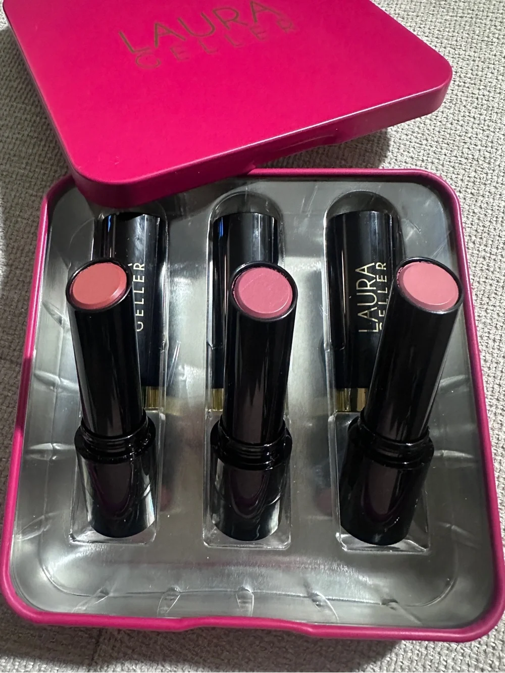 LAURA GELLER SMART POUT TRANSFER PROOF LIPSTICK TRIO:WISE EXPERT CLEVER NIB/NWOT